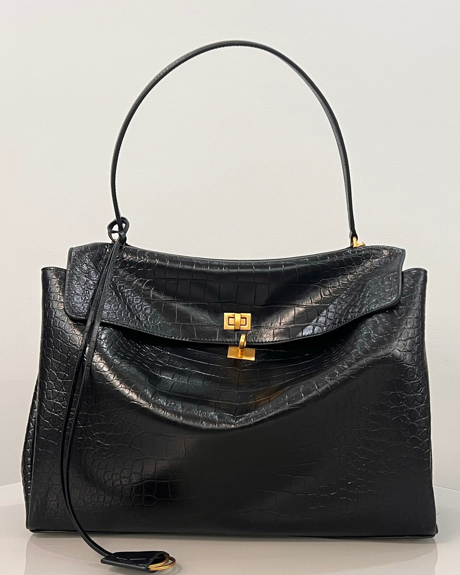 Balenciaga Large  Rodeo Bag 40 Black Crocodile Skin Gold Hardware