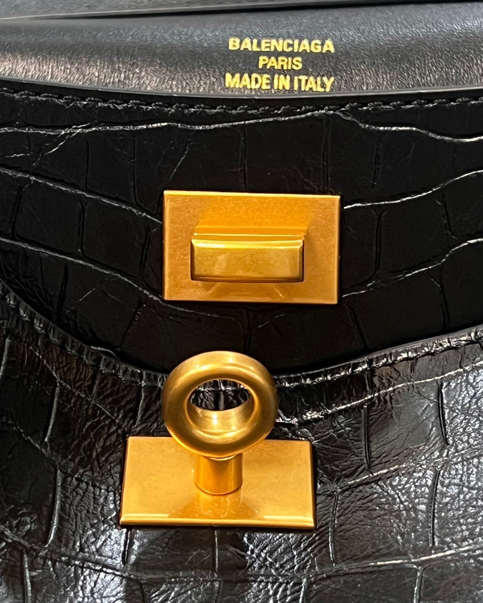 Balenciaga Large  Rodeo Bag 40 Black Crocodile Skin Gold Hardware