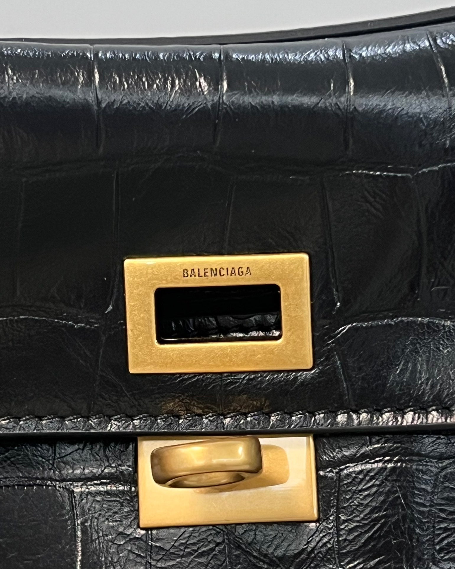 Balenciaga Large  Rodeo Bag 40 Black Crocodile Skin Gold Hardware