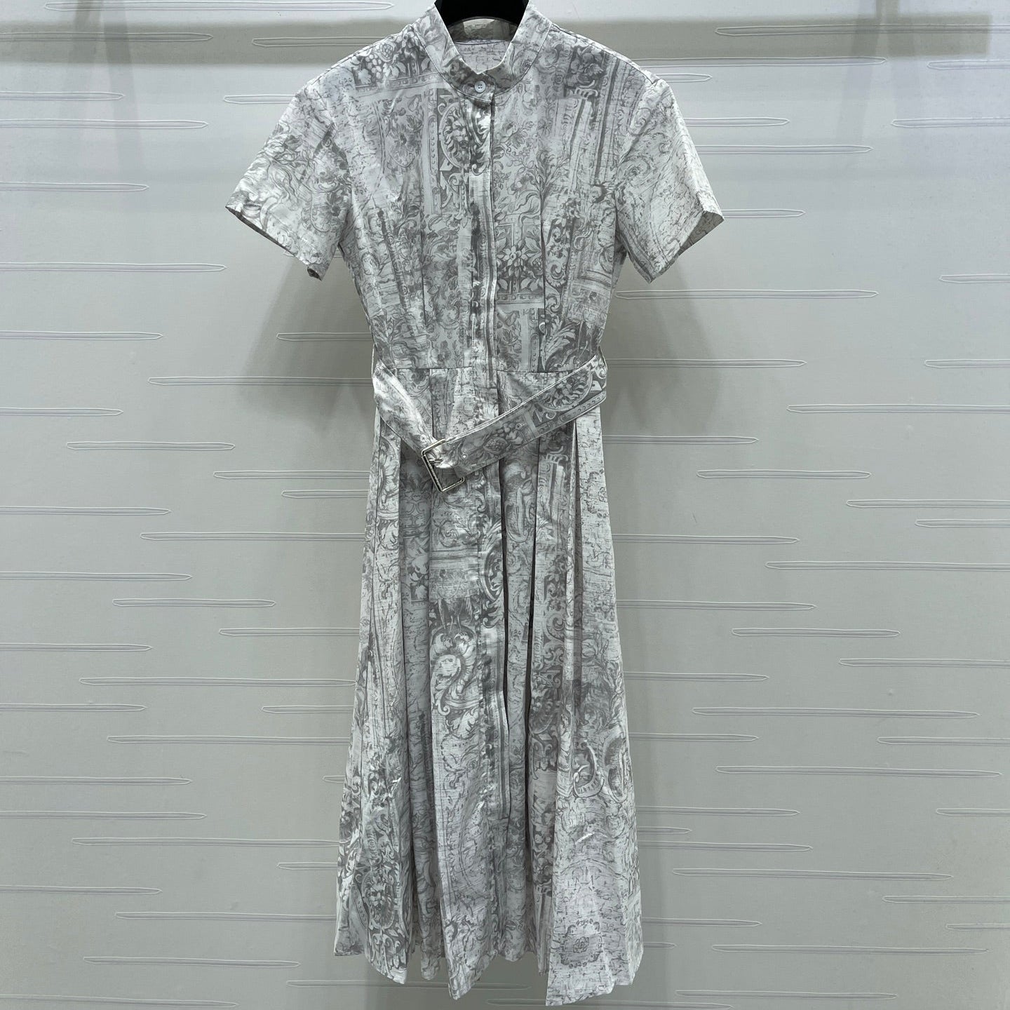 Dior 2026 Printed Short-Sleeve Dress White Grey Polyester