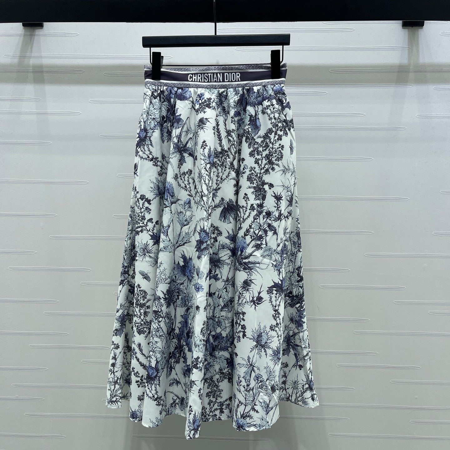 Dior 2026 High-waisted Printed Midi Skirt White Blue Polyester