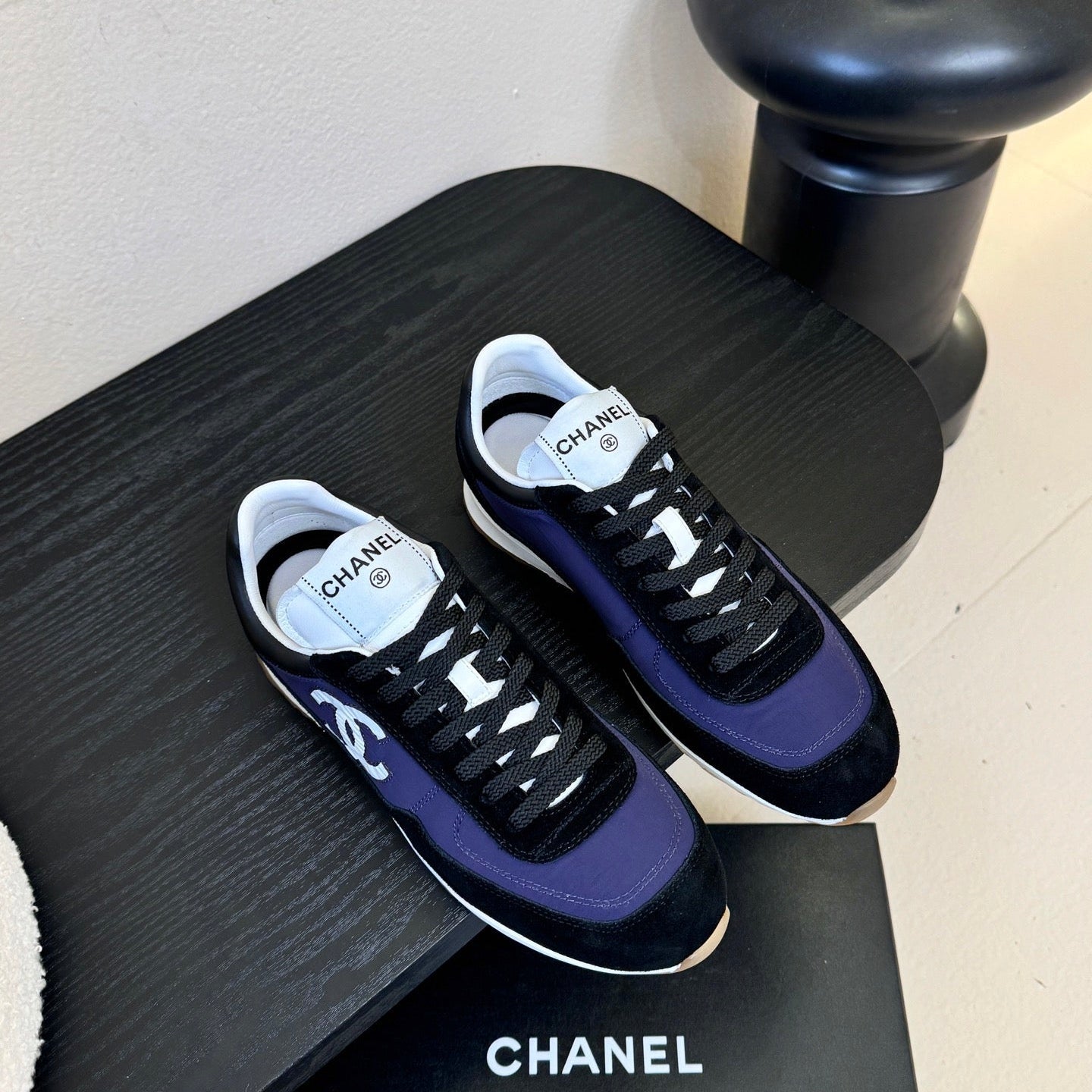 CC 26s Platform Sneakers Black Blue Sheepskin 627226