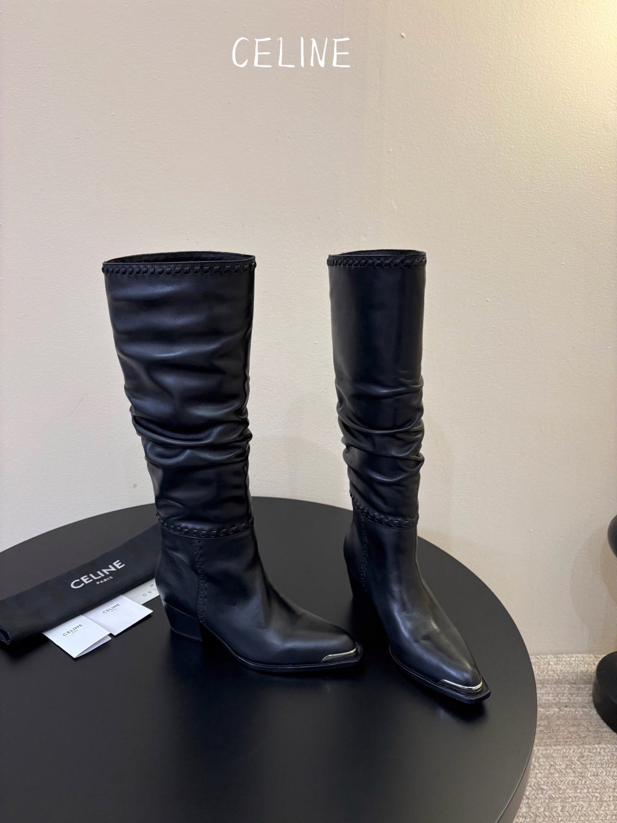 Celine 2026 Western Knee-High Boots 50mm Suede Leather 104847