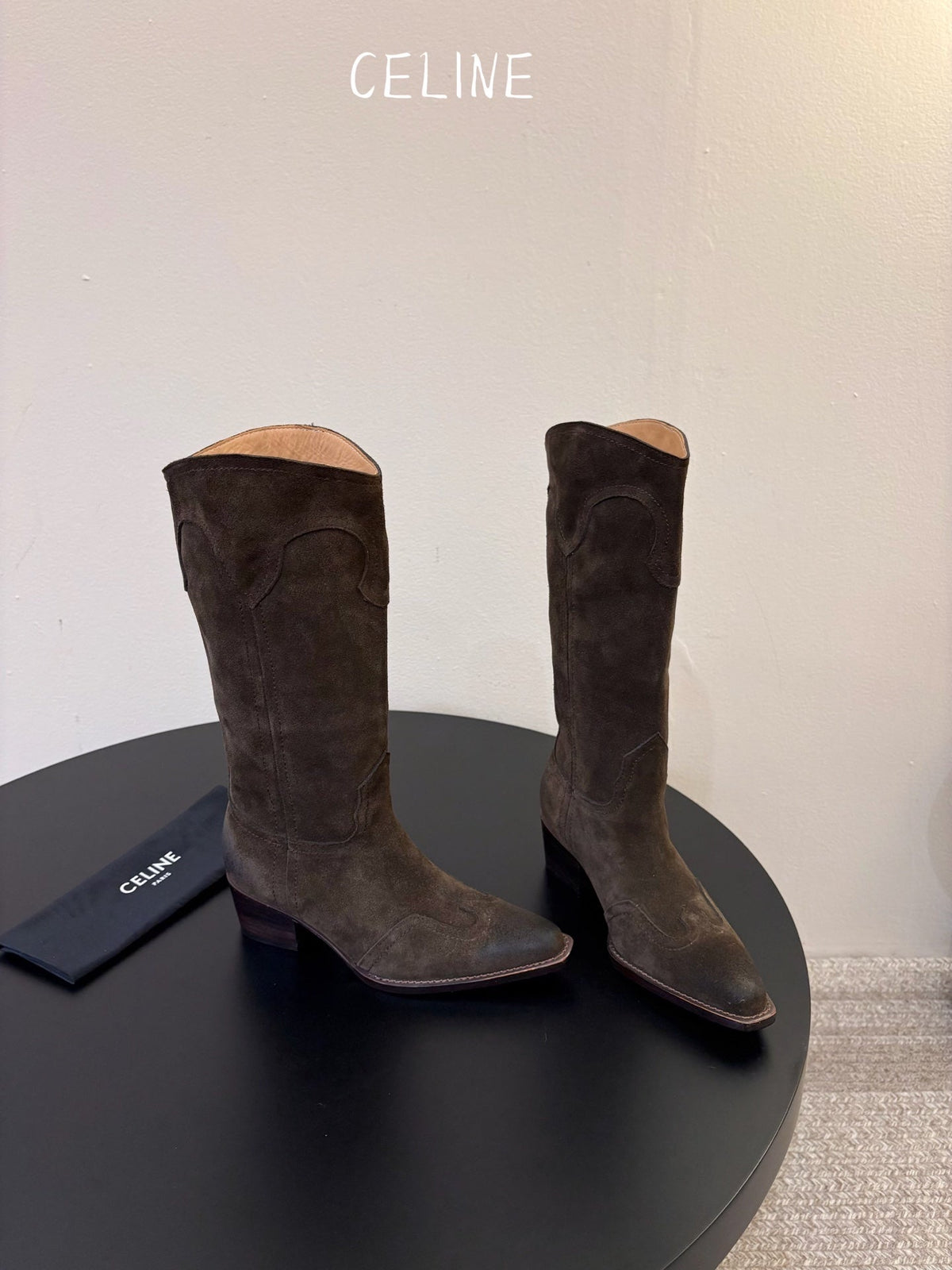 Celine 2026 Embroidered Mid-Calf Boots 50mm Calfskin Suede 104856
