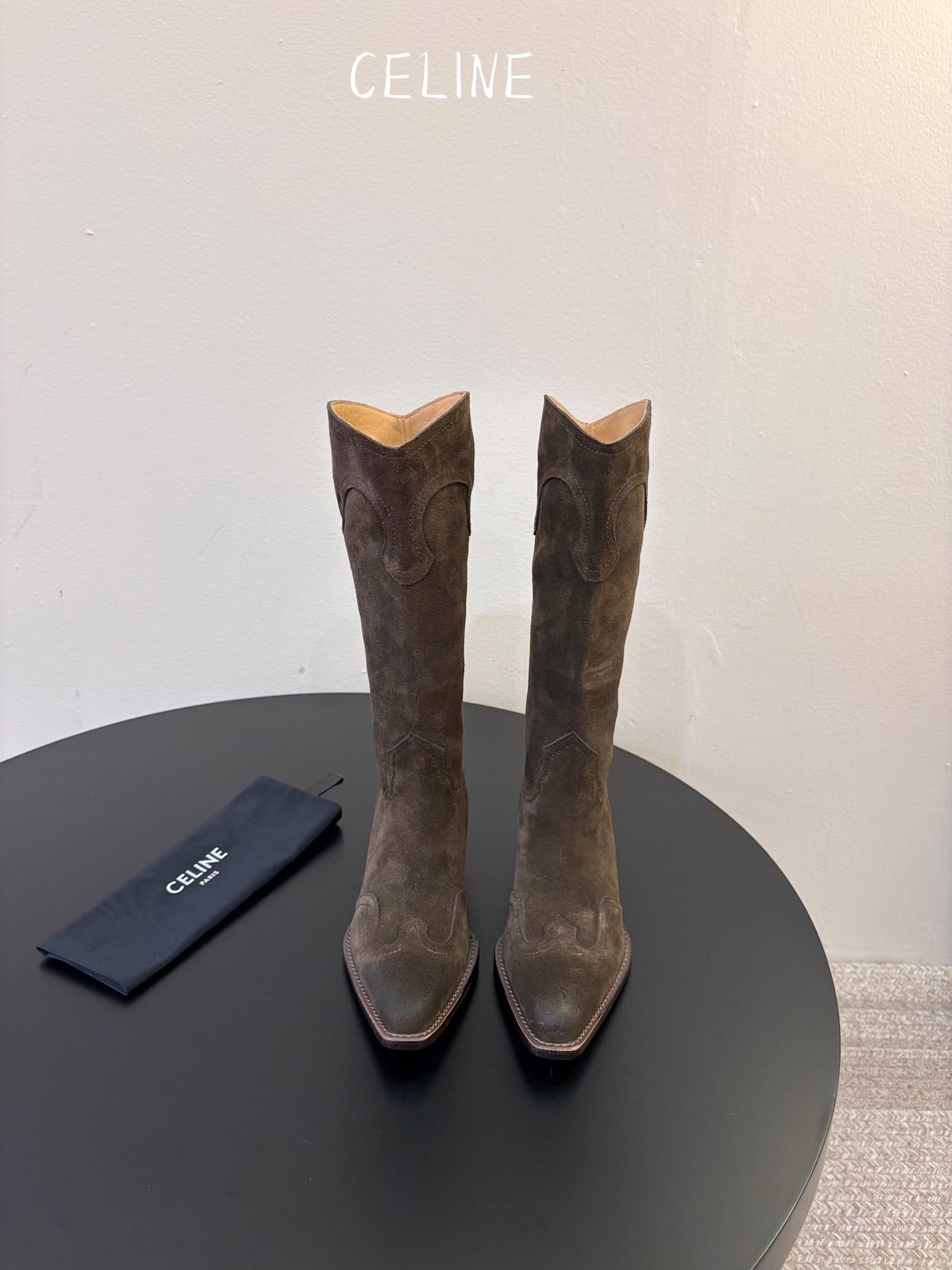 Celine 2026 Embroidered Mid-Calf Boots 50mm Calfskin Suede 104856