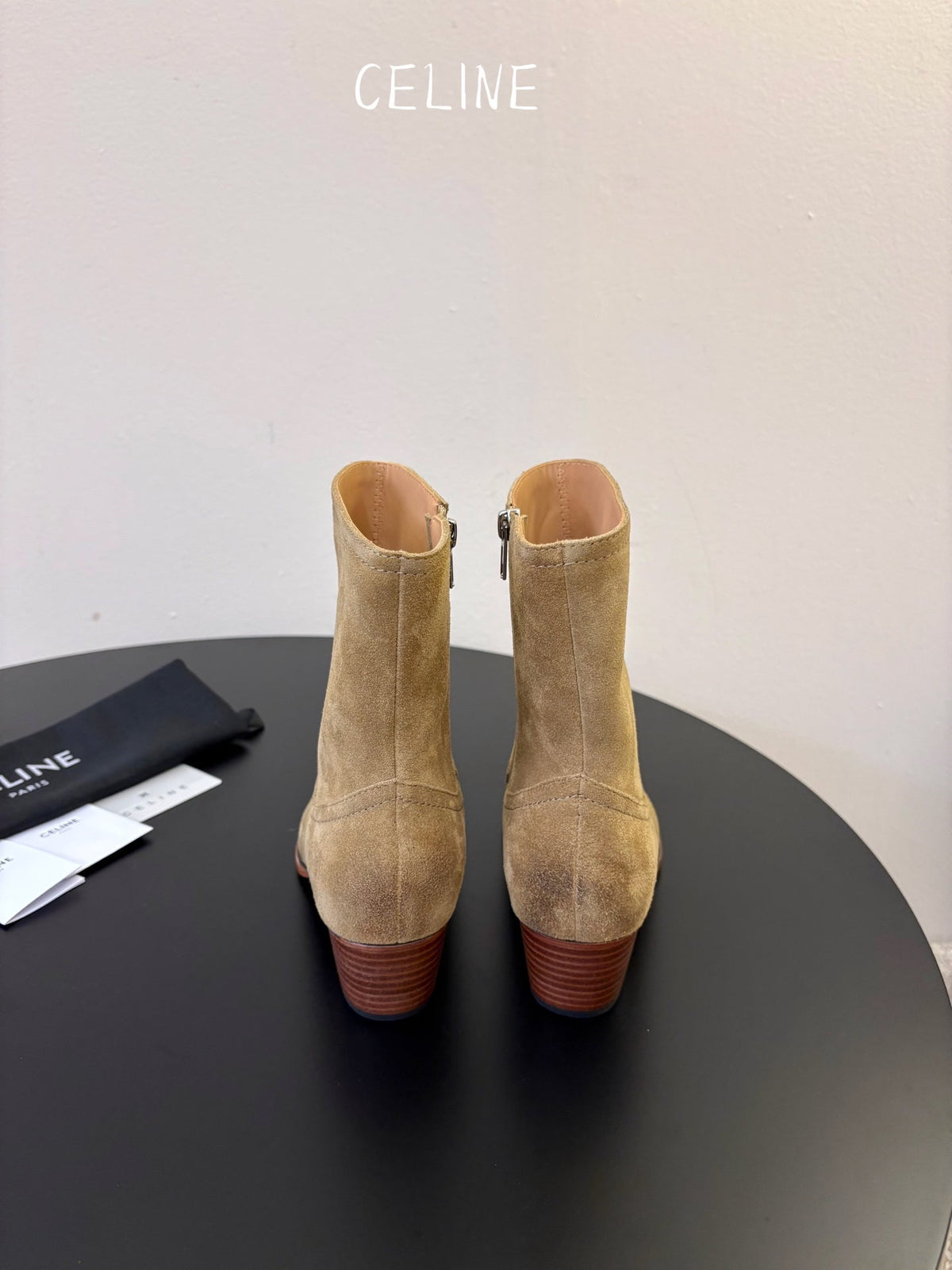 Celine 2026 Western Metallic Toe Ankle Boots 50mm Suede Leather 104866