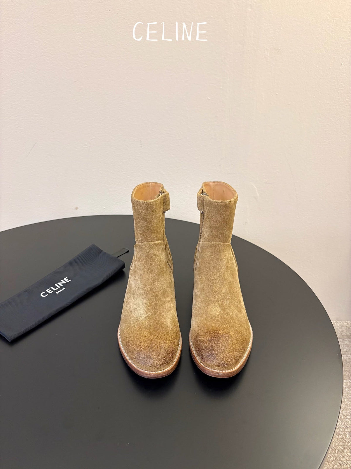 Celine 2026 Triomphe Zipped Boots Calfskin Suede 104871