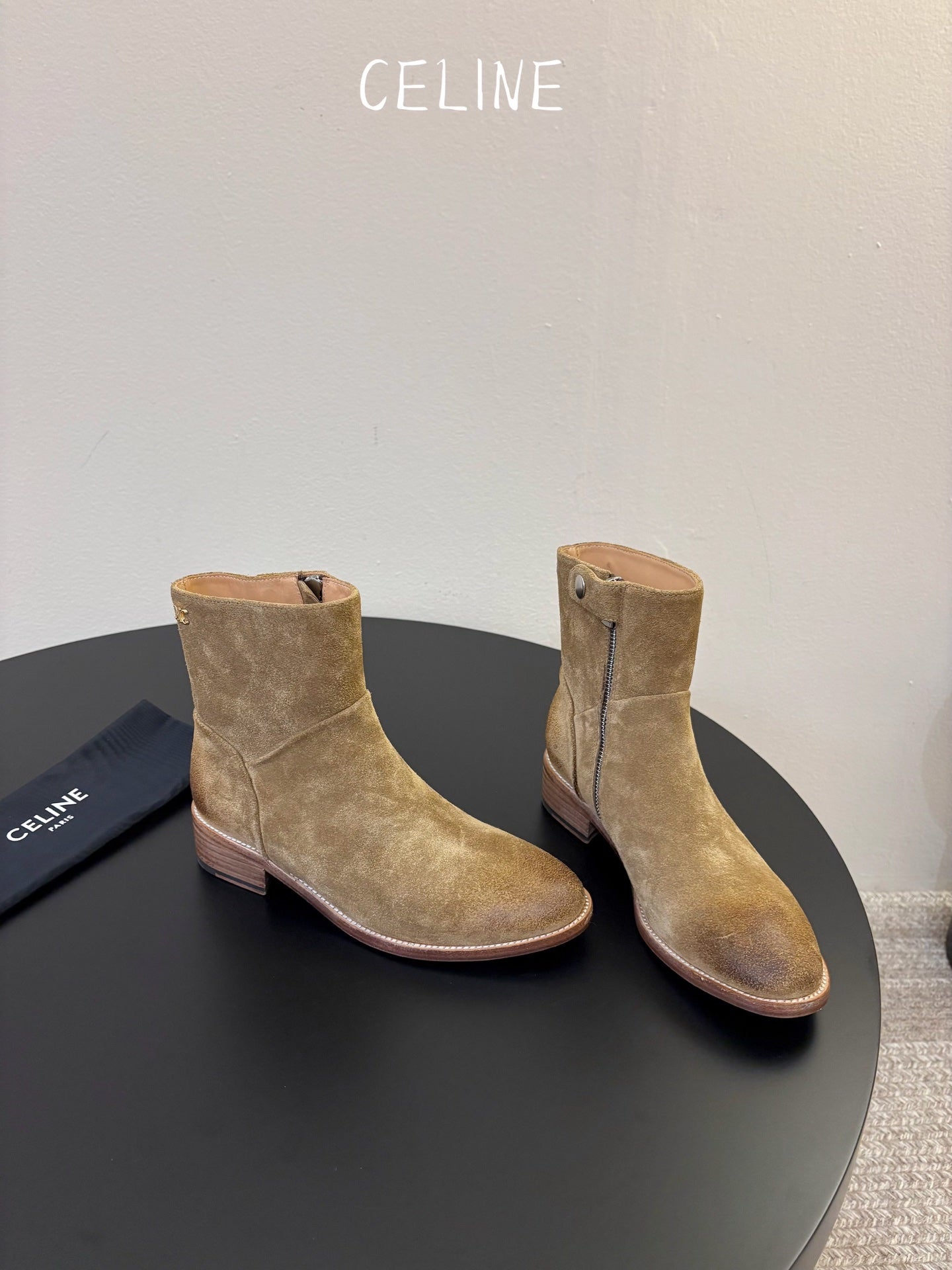 Celine 2026 Triomphe Zipped Boots Calfskin Suede 104871
