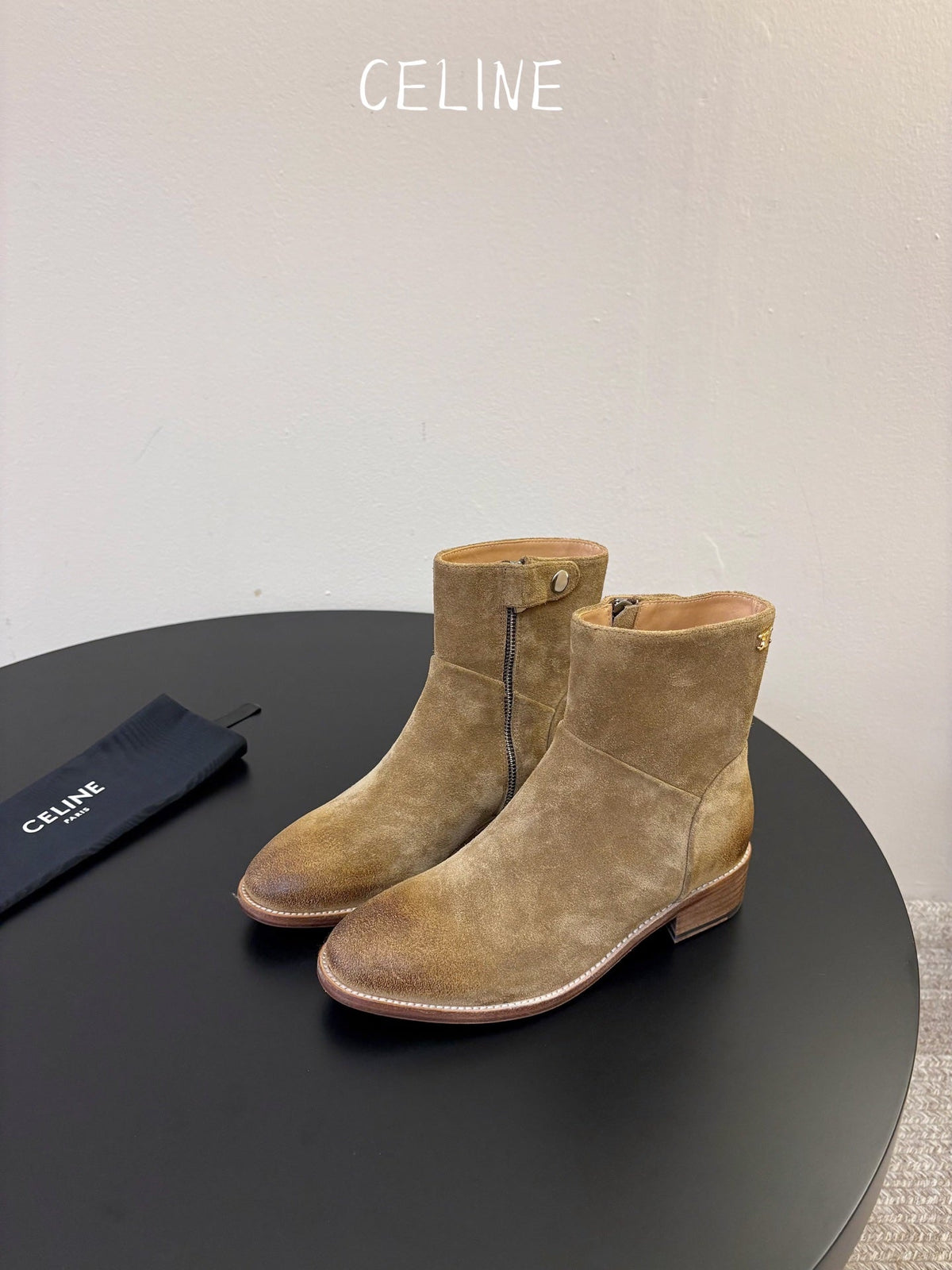 Celine 2026 Triomphe Zipped Boots Calfskin Suede 104871