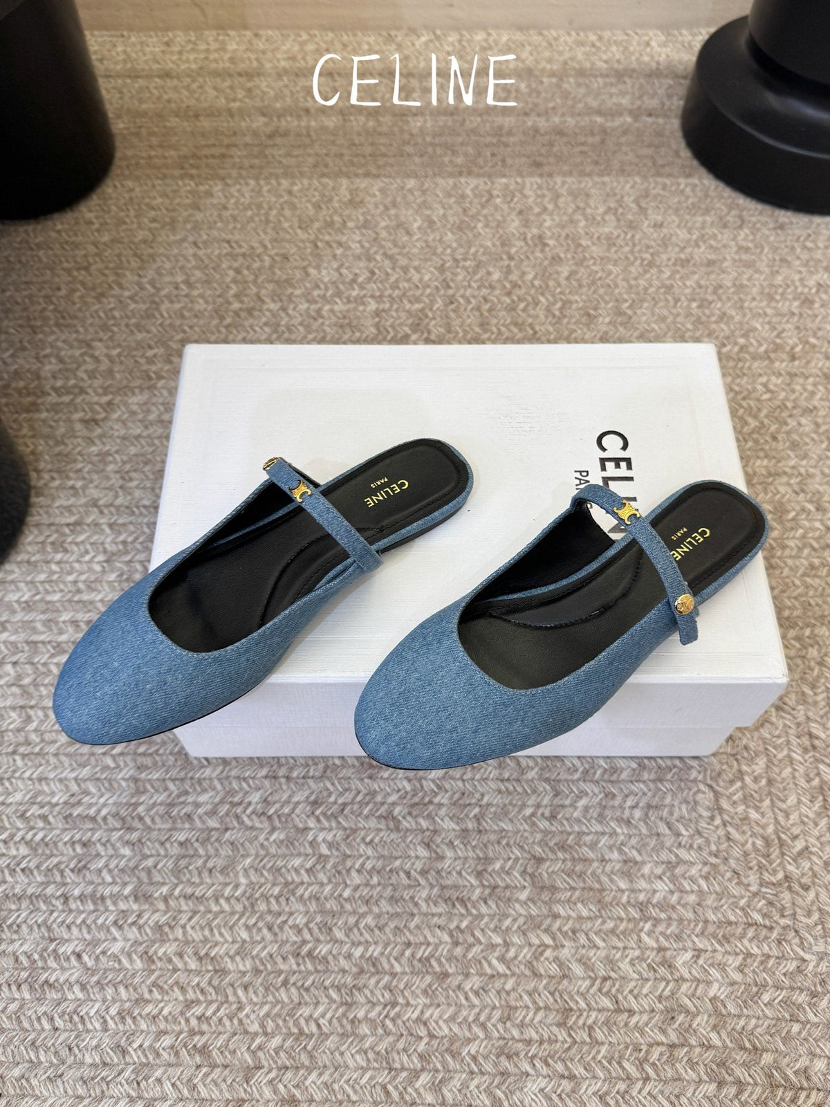 Celine 2026 Arc De Triomphe Flat Mule Calfskin Denim 104875