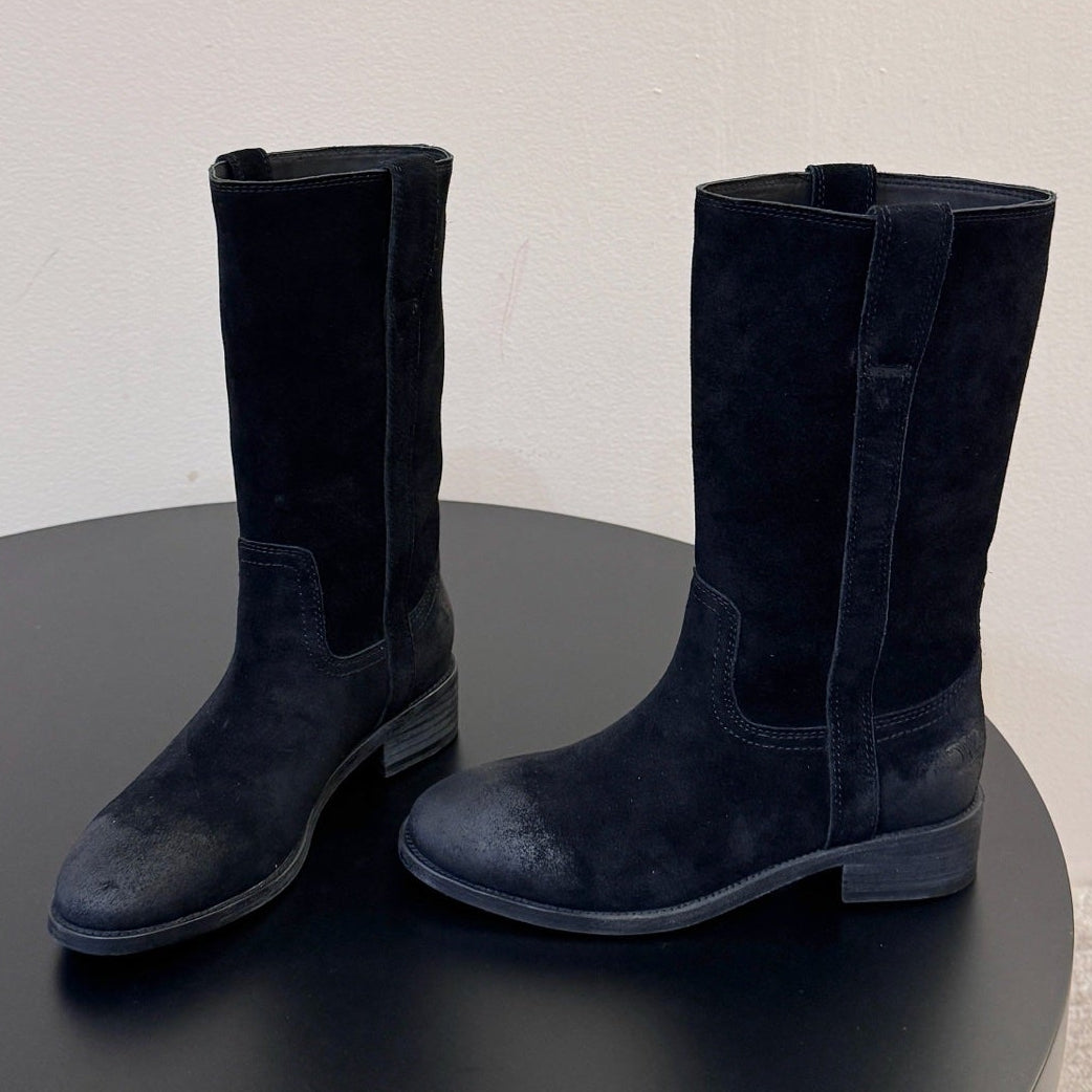 Celine 2026 Knee-High Pull-On Boots Calfskin Suede 104481