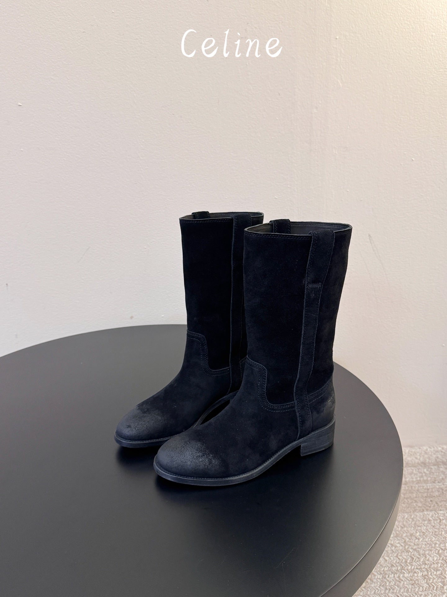 Celine 2026 Knee-High Pull-On Boots Calfskin Suede 104481
