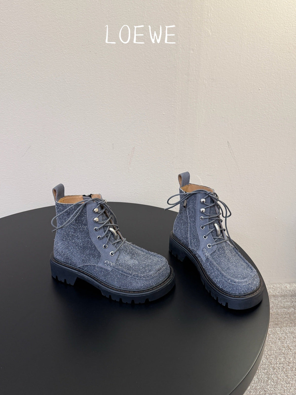 Loewe 2026 Combat Ankle Boots Suede Leather 166750