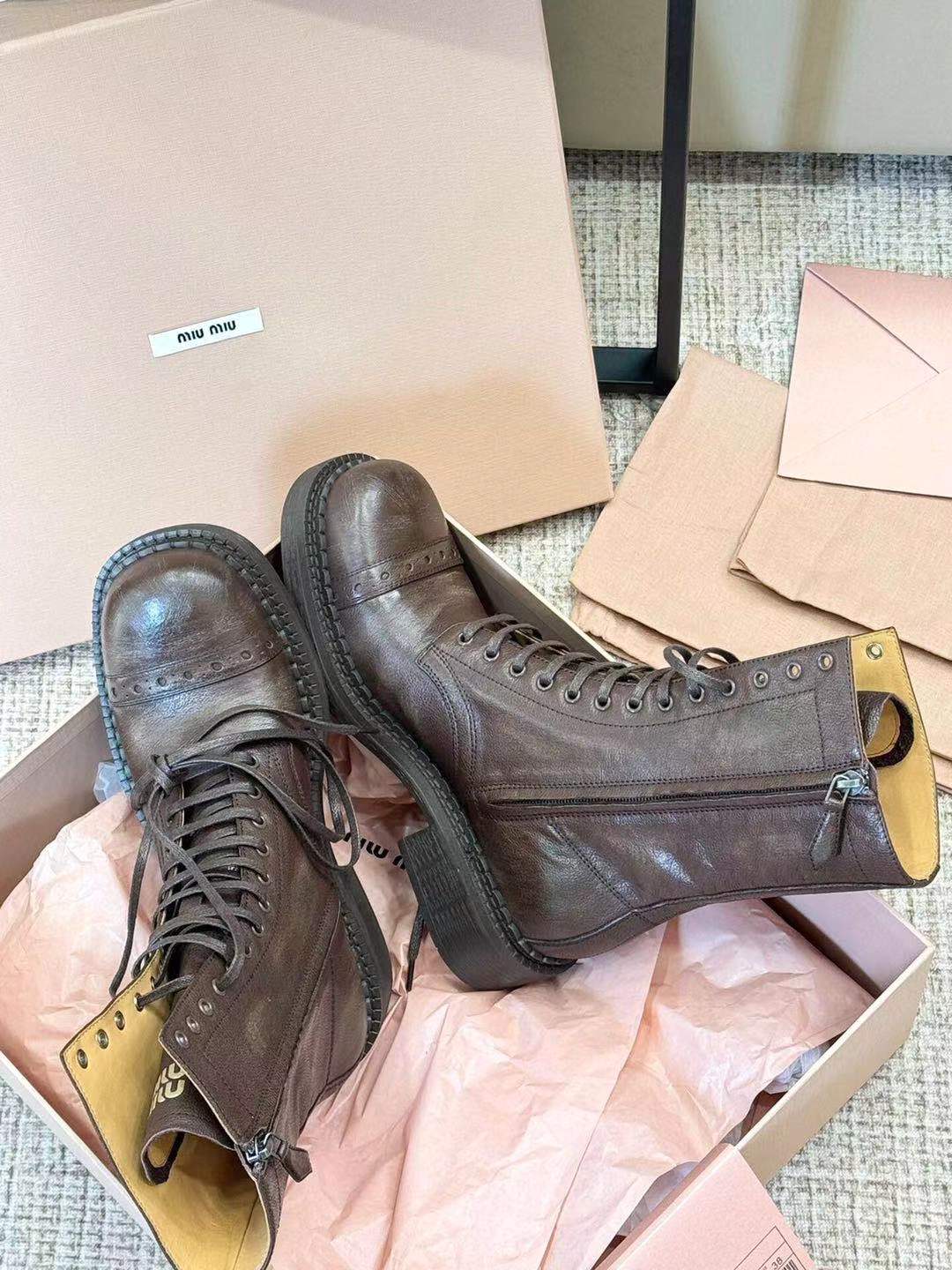 Miu short Boots Umber Brown Calfskin