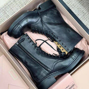 Miu Short Boots Black Paint Calfskin