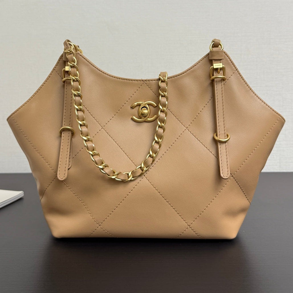 Chanel 2026 Maxi Coco Shopping Tote Bag 30cm Beige Calfskin