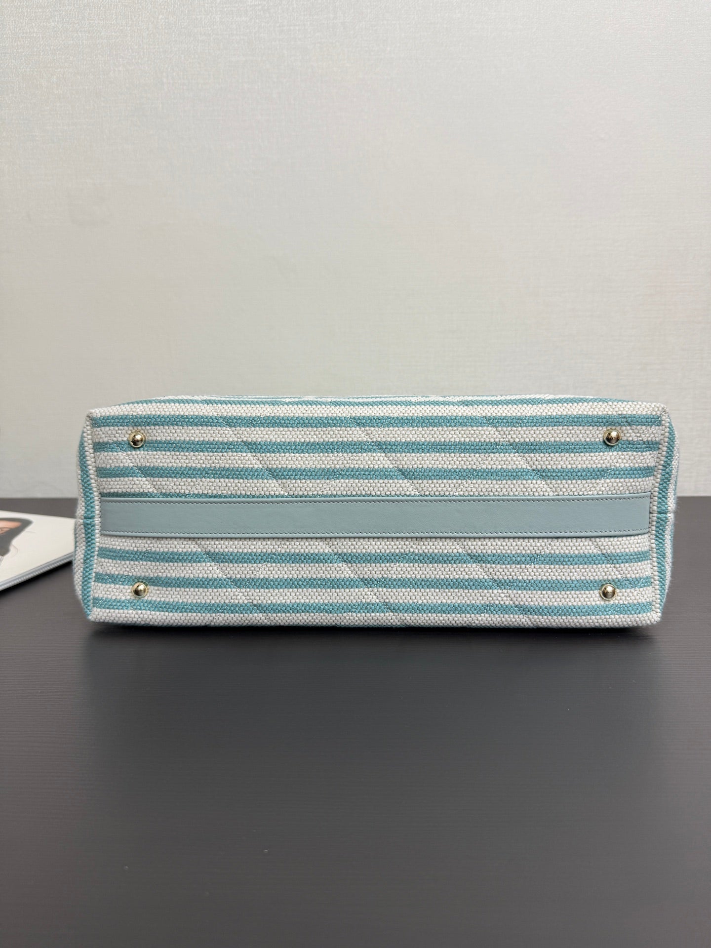 Chanel 26 Woven Beach Bag 46 White Light Blue Canvas Leather