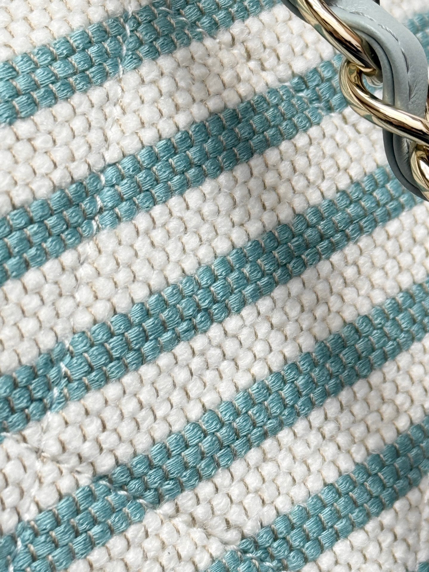 Chanel 26 Woven Beach Bag 46 White Light Blue Canvas Leather