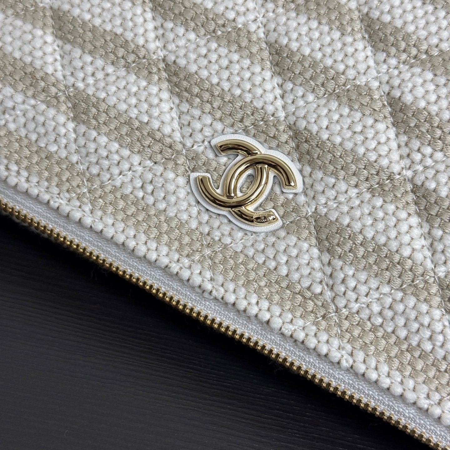 Chanel 26 Woven Clutch 19 White Beige Canvas