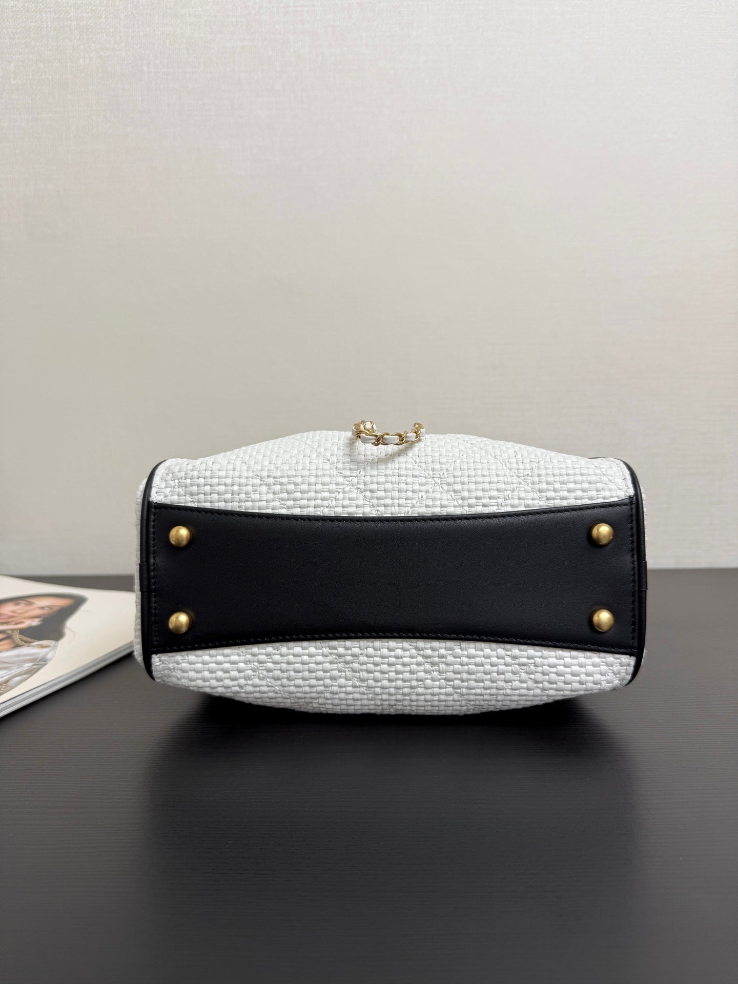 Chanel 2026 Hobo Bag 22cm White Black Woven Leather