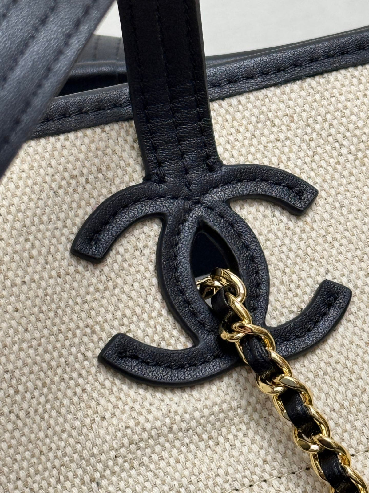 Chanel 2026 Coco Beach Beach Tote Bag 46cm Off-white mix Black Canvas Leather