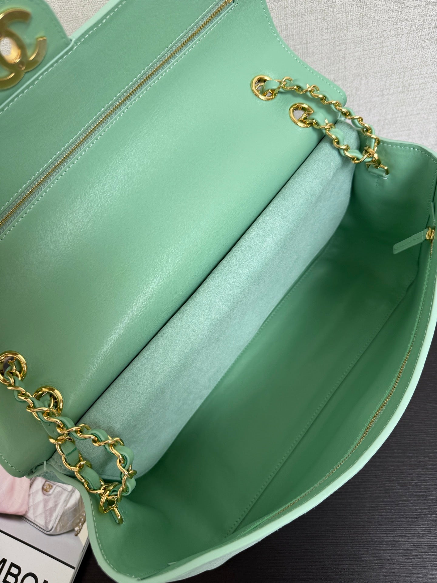 Chanel 2026 Flap Bag 34cm Mint Green Suede Leather