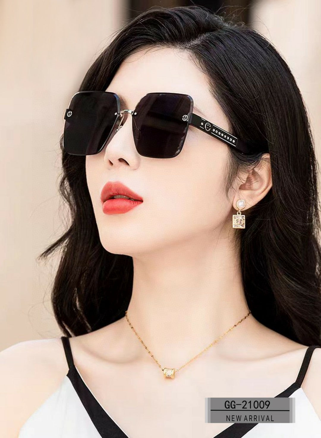CRYSTAL STUDDED SQUARE FRAME SUNGLASSES 21009 IN ACETATE