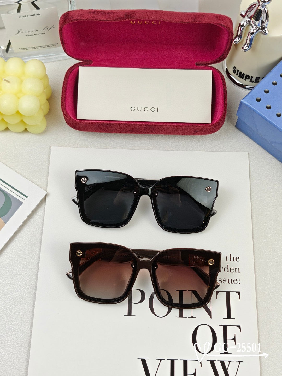 EMBOSSED LOGO SQUARE FRAME SUNGLASSES 25501 IN ACETATE