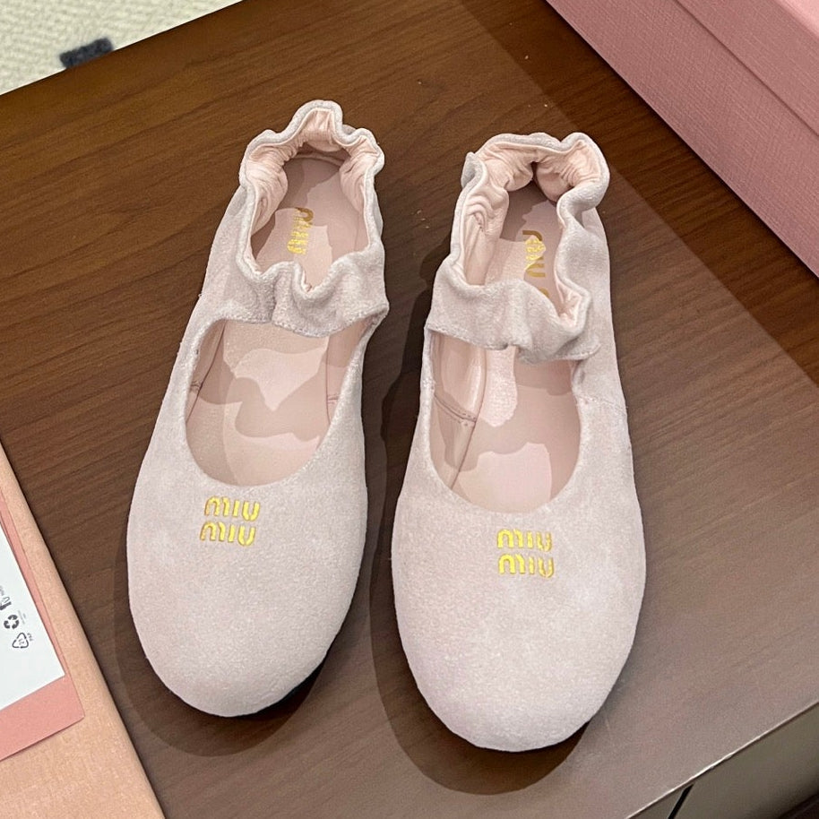 Miumiu 2026 Ruches Ballet Flats Suede 957361