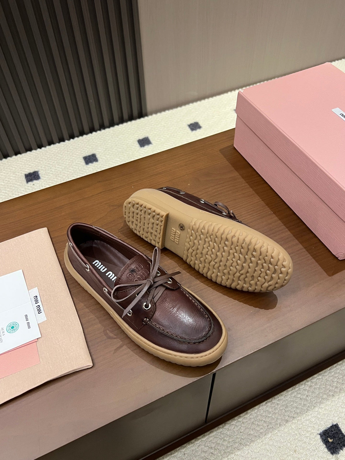 Miu Miu 2026 Lace-up Boat Loafers Leather 155974