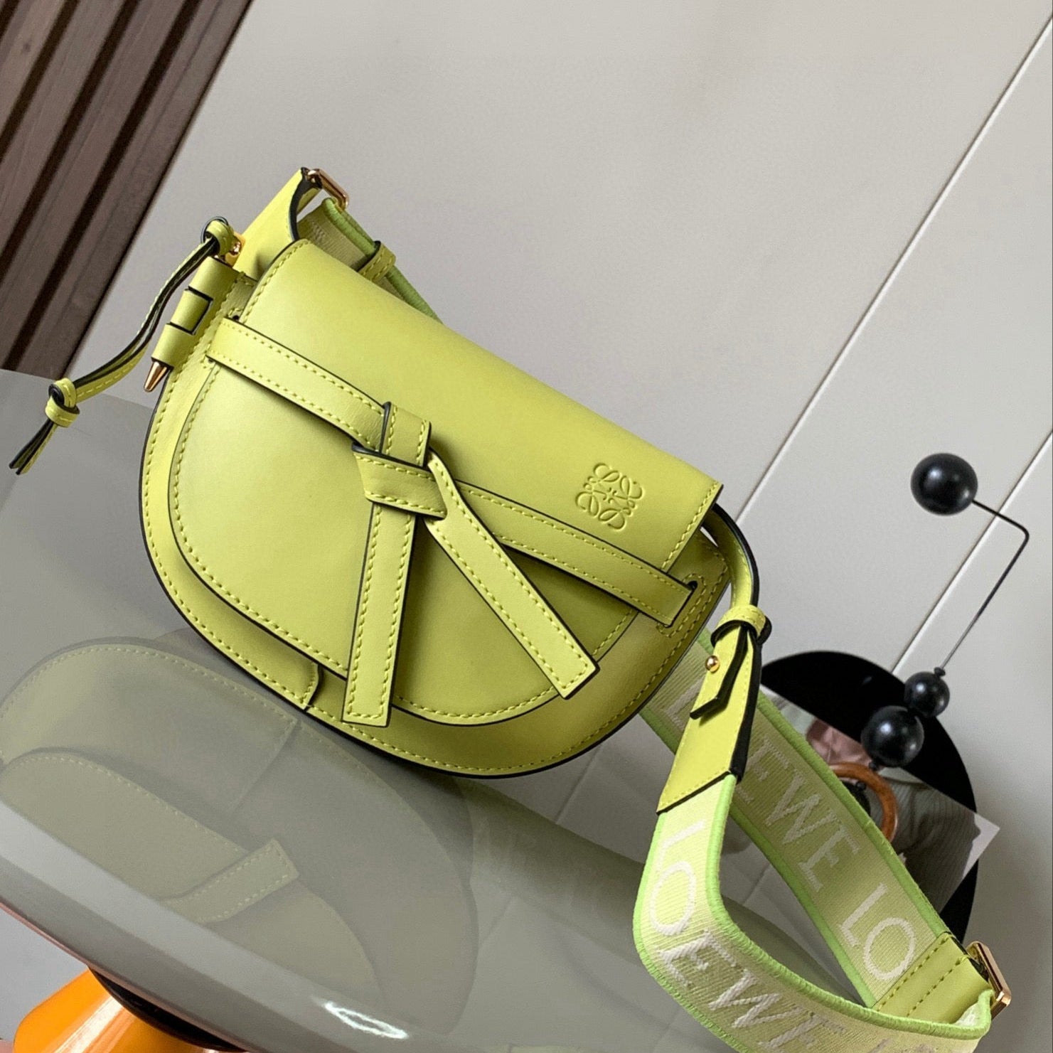 Loewe Saddle Bag 21 Lime Green Leather 280448