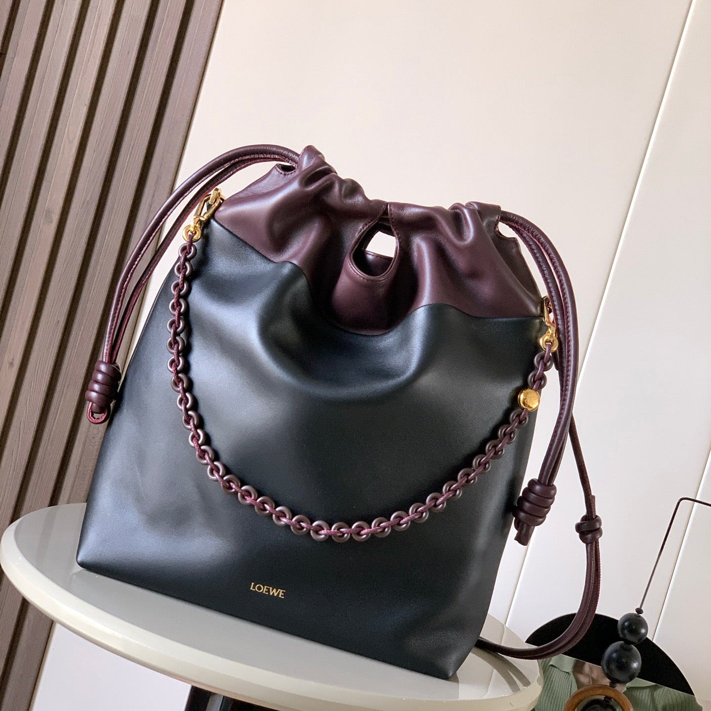 Loewe Flamenco Purse Tote Bag 38 Black Burgundy Lambskin 274698