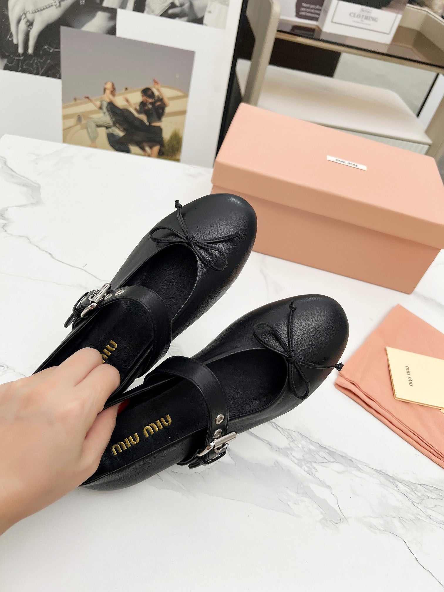 Miu Miu 2026 Bow Detail Ballet Flats Sheepskin 987089