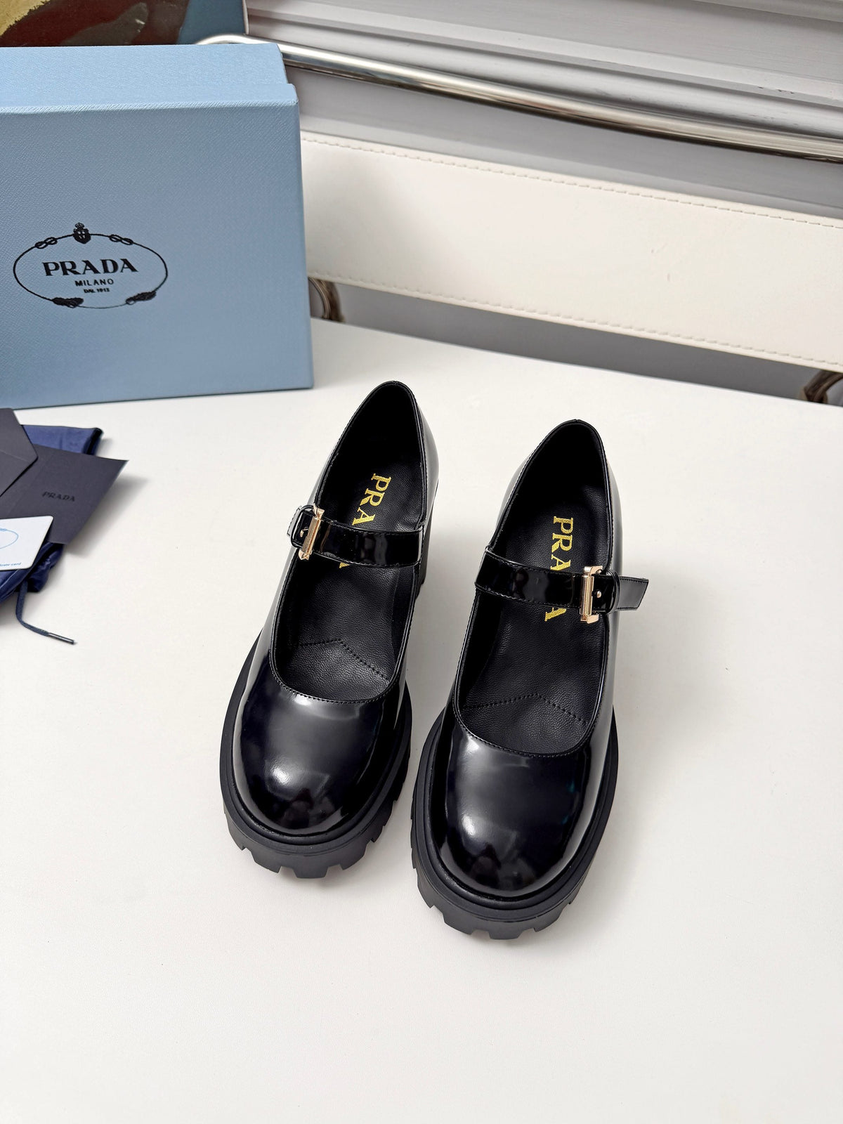 Prada 2026 Chunky Block Heel Loafers 85mm Patent Leather 148918