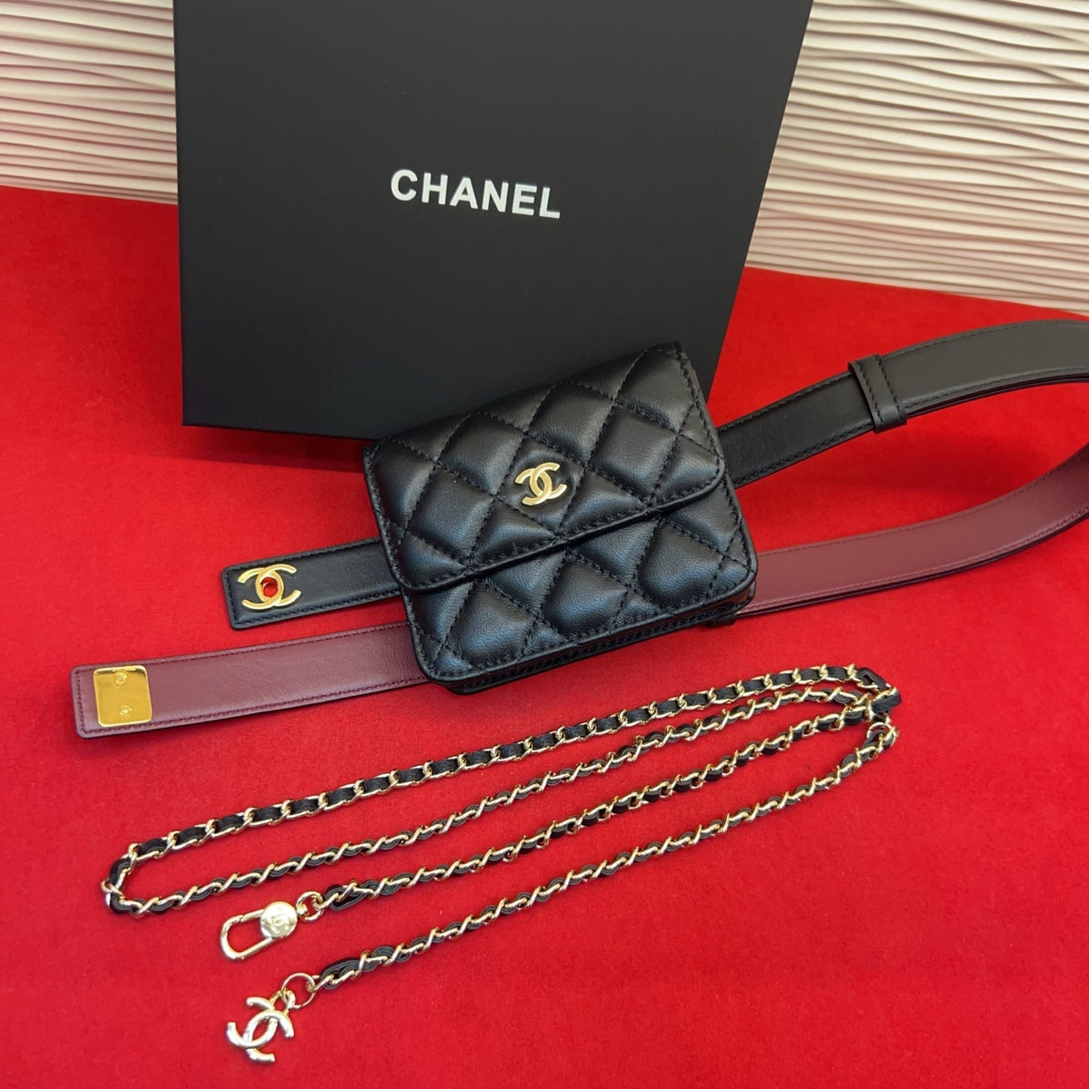 Chanel 2026 Quilted Belt Bag 25mm Black Lambskin