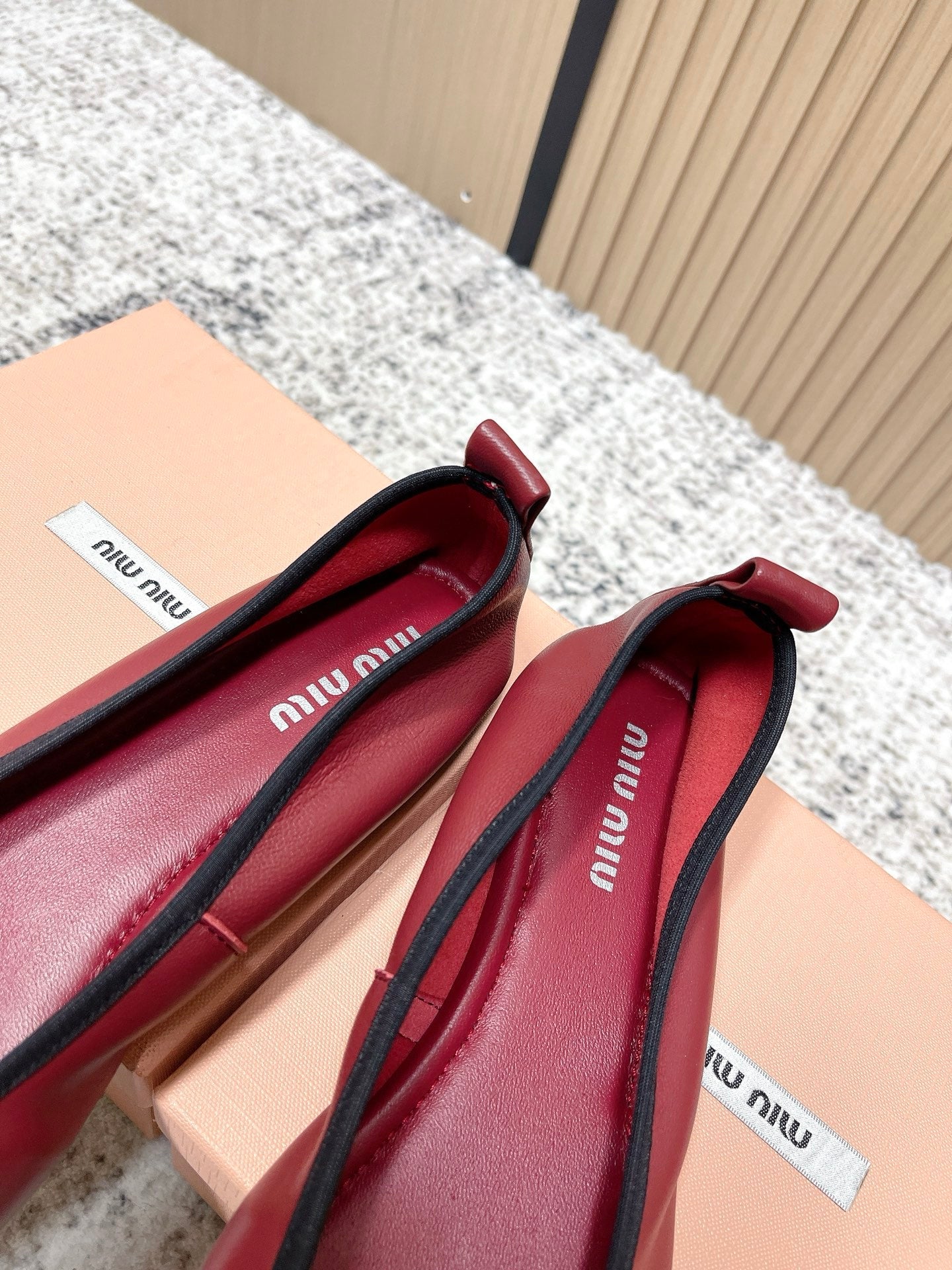 Miu Pointed-Toe Ballet Flats Dark Red Sheepskin 591564