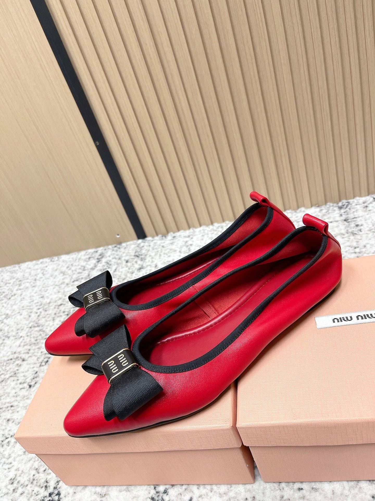 Miu Pointed-Toe Ballet Flats Red  Sheepskin 591566