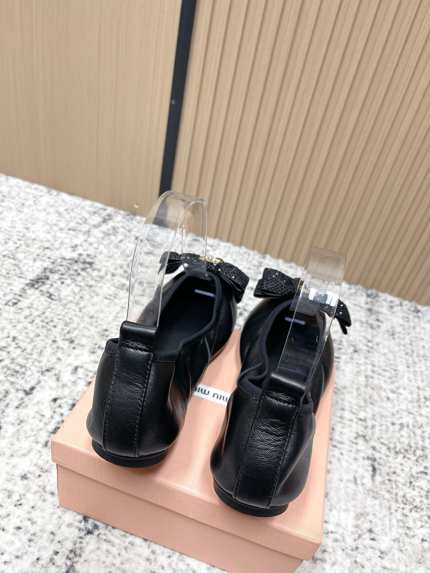 Miu Pointed-Toe Ballet Flats Black Sheepskin 591567