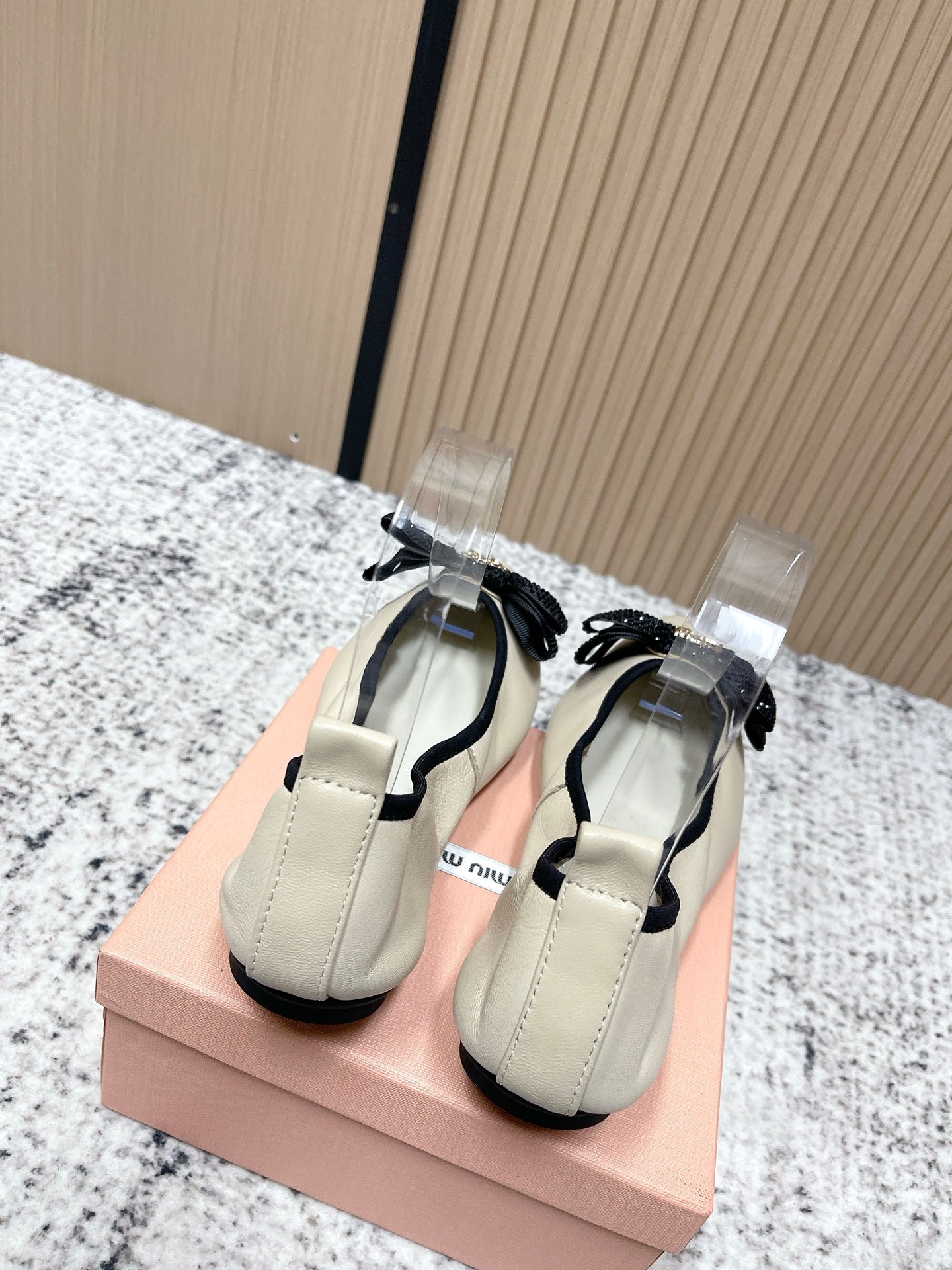 Miu Pointed-Toe Ballet Flats Ivory Sheepskin 591568