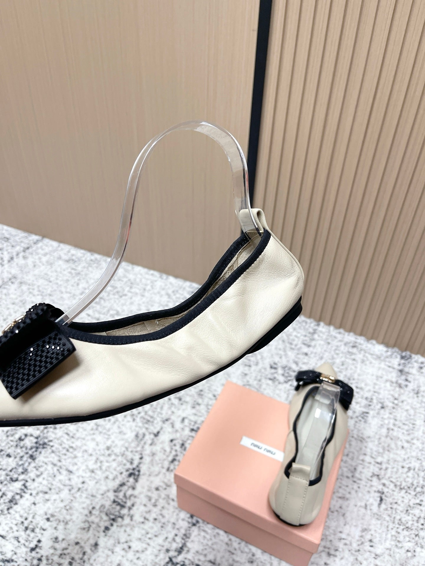 Miu Pointed-Toe Ballet Flats Ivory Sheepskin 591568