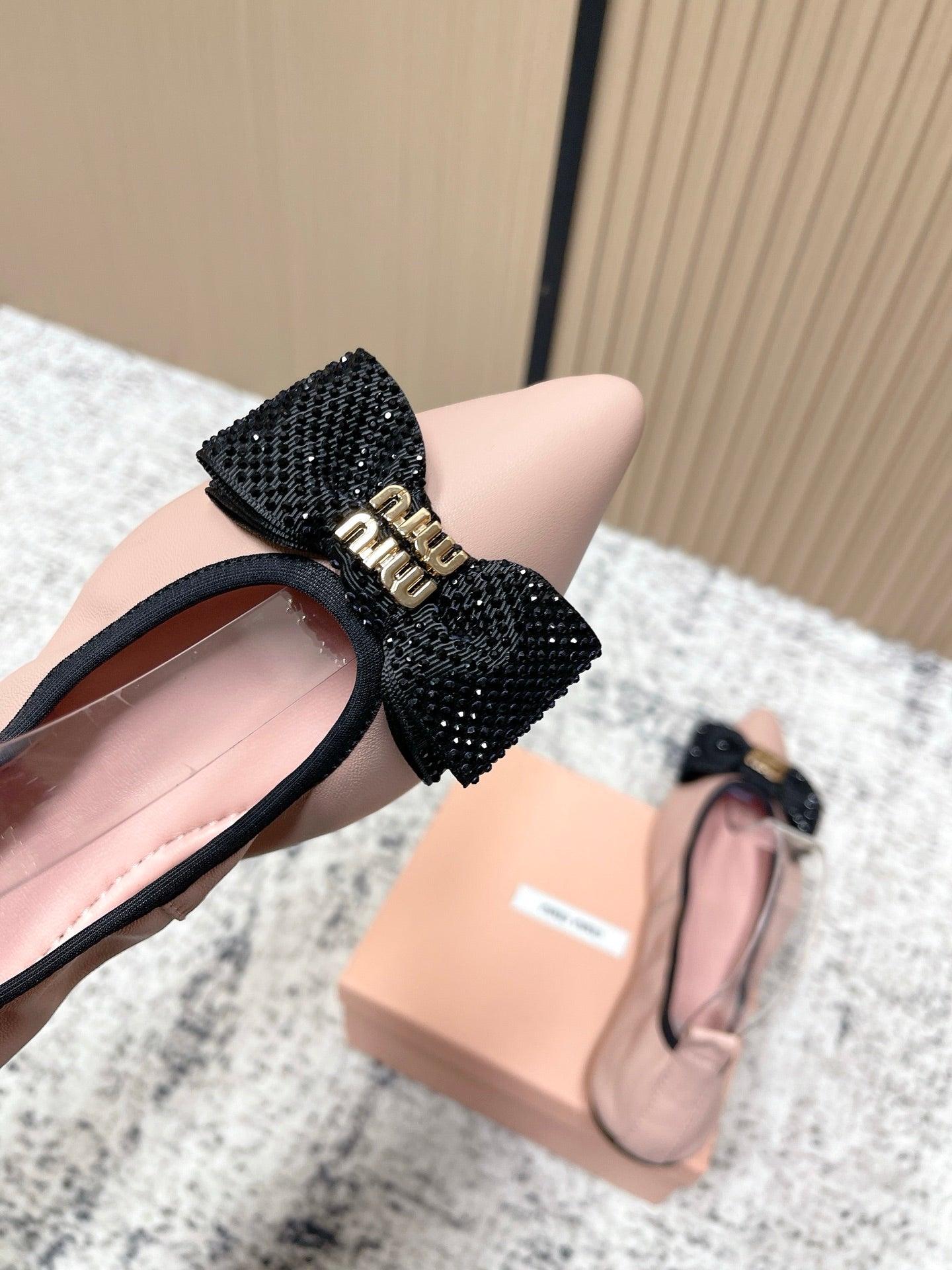 Miu Pointed-Toe Ballet Flats Light Pink Sheepskin 591571