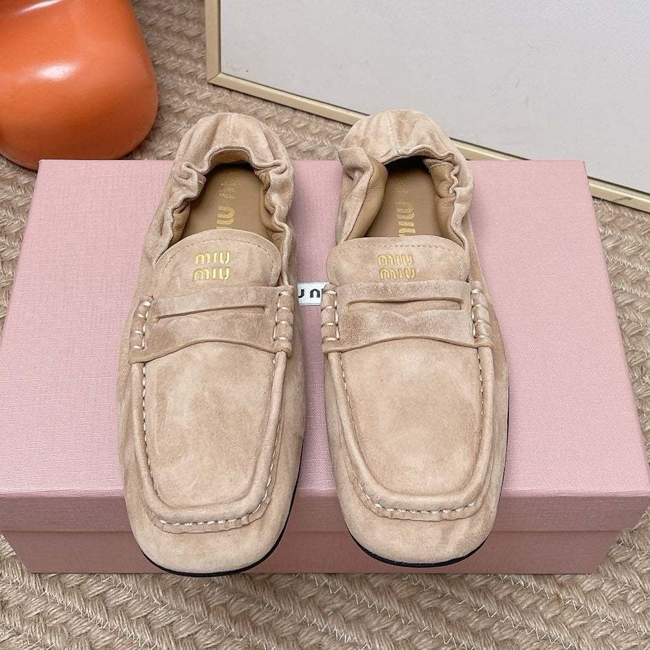 Miumiu 2026 Ruches Penny Loafers Suede Cowhide 950931