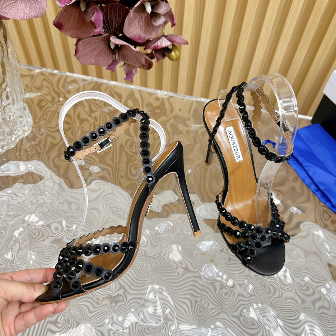 Aquazzura Tequila Sandal 105mm Black Cowhide 475455