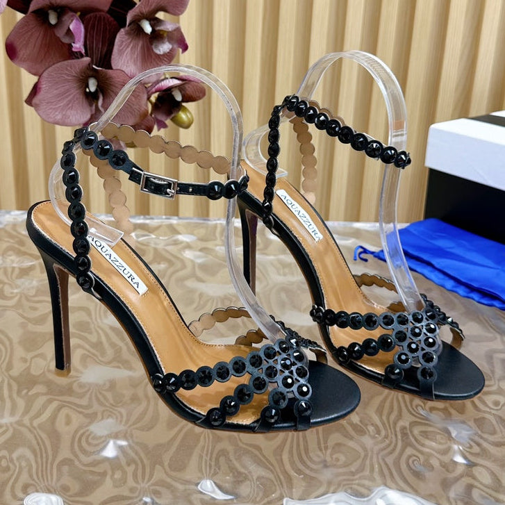Aquazzura Tequila Sandal 105mm Black Cowhide 475455