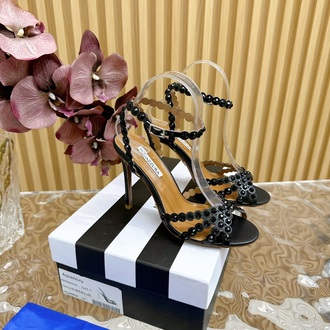Aquazzura Tequila Sandal 105mm Black Cowhide 475455