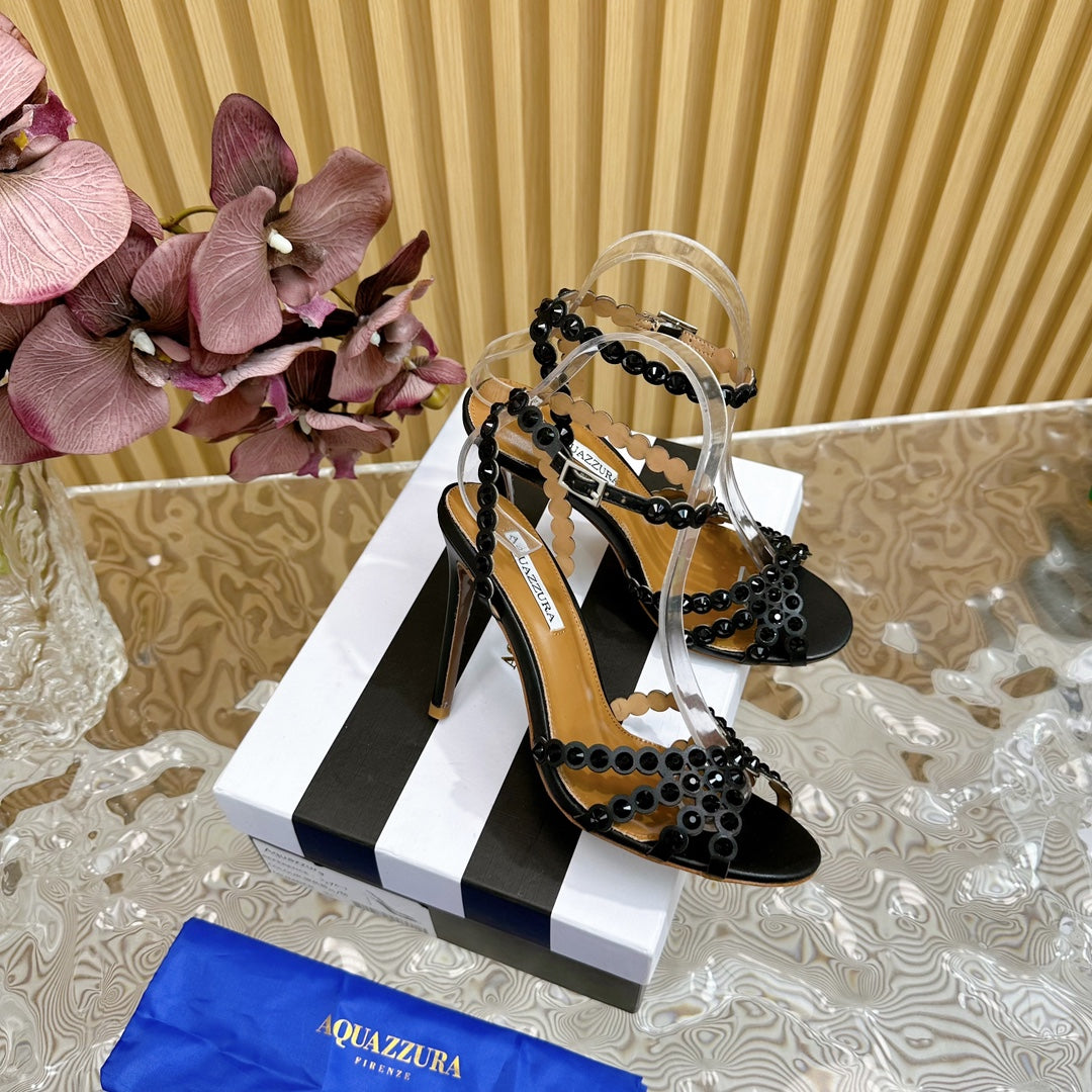 Aquazzura Tequila Sandal 105mm Black Cowhide 475455