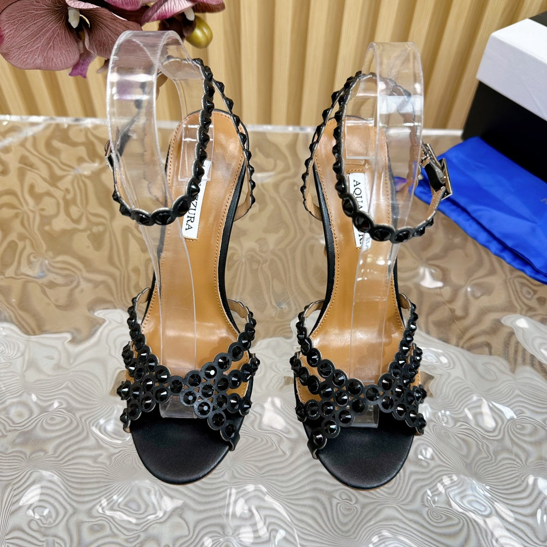Aquazzura Tequila Sandal 105mm Black Cowhide 475455