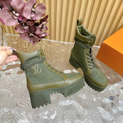 LV Laureate Platform Desert Boot 70mm Khaki Green Denim Fabric