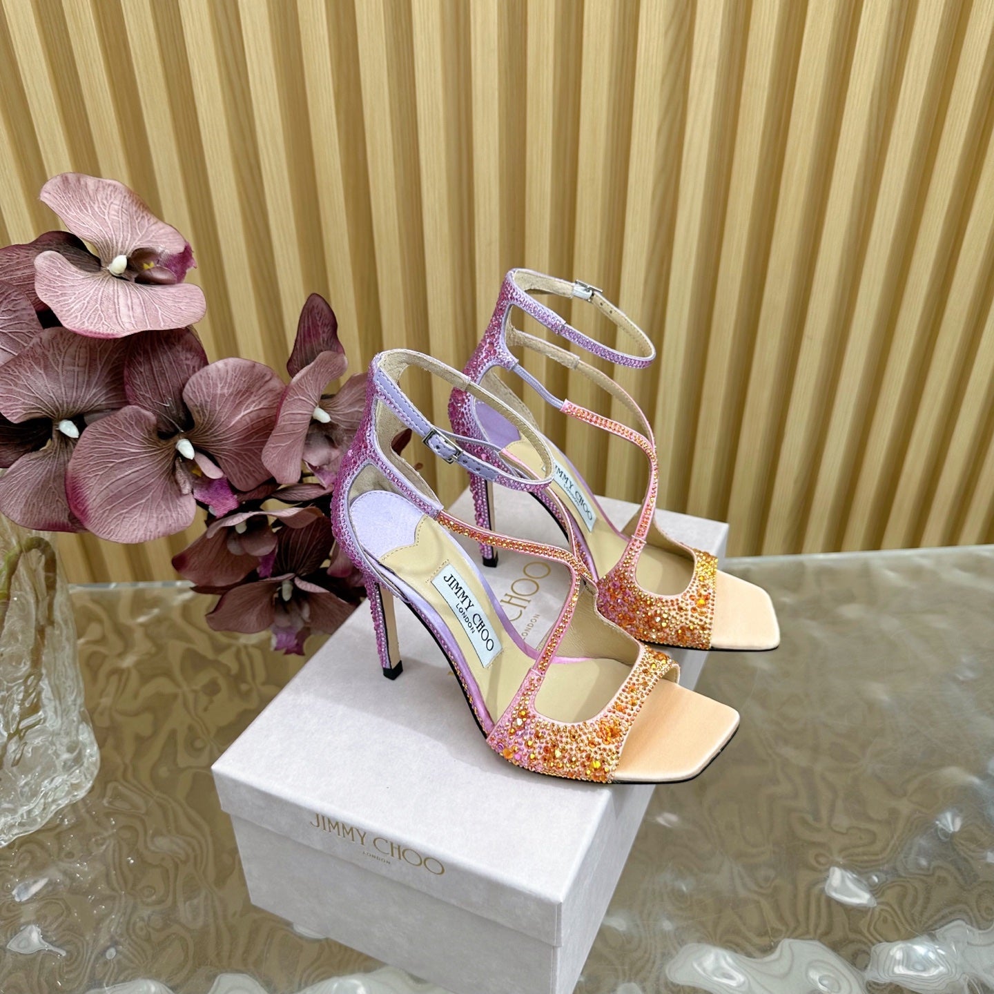 Jimmy Choo 2026 Azia Sandals 100mm Silk Satin With Rhinestones 949819