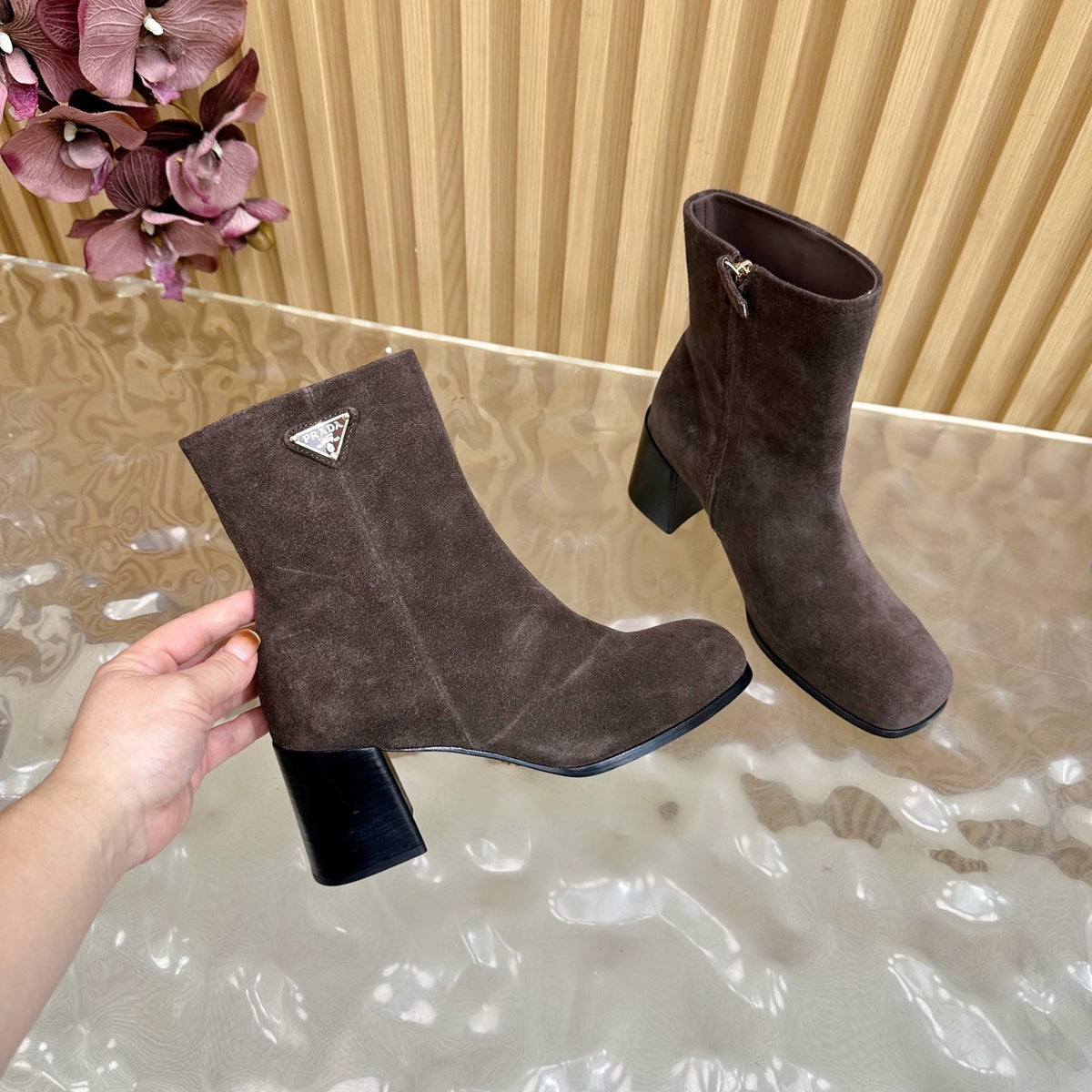 Prada 25 Boot Brown Black Suede 498222